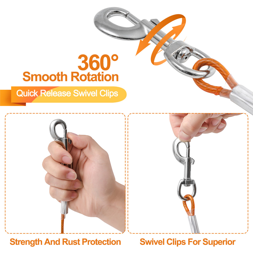 Tie Out Cable for Dogs,10/20/30/50/100FT Dog Leads for Yard Chew Proof,Heavy Duty Tie Out Cable for Large Dogs Up to 125lbs,Dog Runner Tether