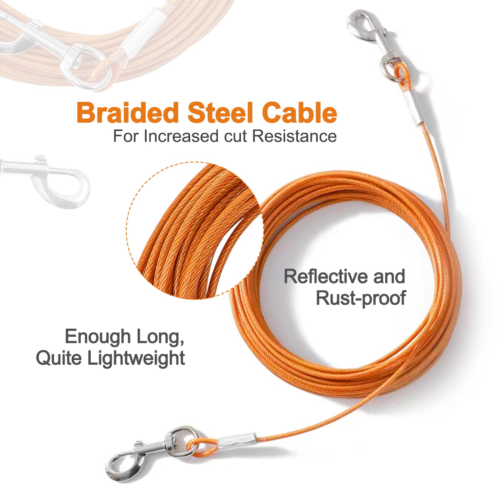 Dog Tie Out Cable,50ft Dog Lead-Heavy Duty Tie Out Cable for for Large Dogs Up to 125lbs-Dog Chain for Yard-Outside Dogs Runner Tether Line