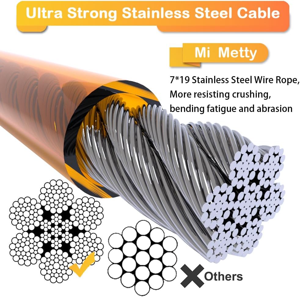 Tie Out Cable for Dogs,10/20/30/50/100FT Dog Leads for Yard Chew Proof,Heavy Duty Tie Out Cable for Large Dogs Up to 125lbs,Dog Runner Tether