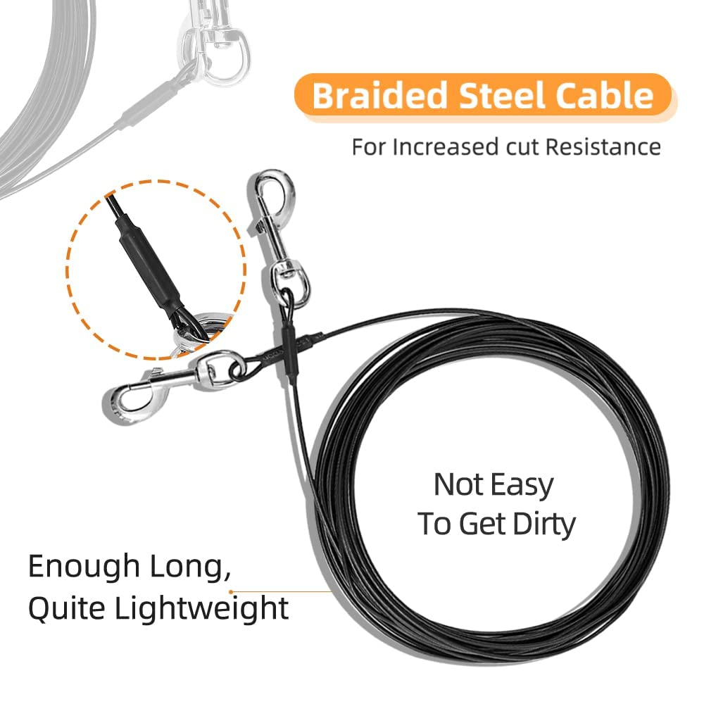 Dog Tie Out Cable,Dog Run Cable,Tie-Out Cable for Small Dogs Up to 60 lbs,Dogs Leash Tether for Yard,Camping and Outside